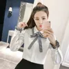 Autumn Winter Korea Fashion Women Long Sleeve Shirt Bow Lacing Sweet Ladies Tops all-matched Casual Corduroy Blouses D186 210512