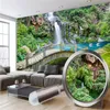 Mural moderno efeito 3d papel de parede cachoeira arco de madeira ponte pequena córrego córrego quarto decoração paisagem adesivos fundo