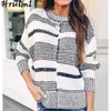 Rayé Femme Pulls À Manches Longues O Cou Casual Lâche High Street Plus La Taille Vêtements D'hiver Femmes Automne Pulls Pull Mujer 210513