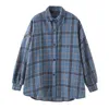 Kvinnor Autumn Winter Long Sleeve Blue Fleece Shirts Loose Female Plaid Blouse Casual Street Lady Korean Overdimensionerad topp 210401