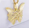 Mode Hip Hop Collier Plaqué Or Plein CZ Diamant Papillon Pendentif avec 3mm 24 " Corde Chaîne Collier pour Hommes Femmes