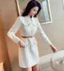 Vestidos Autumn Elegant Turn Down Collar Fashion Slim Tweed Dress Runway Women Single-breasted Woolen A Line Female 210519