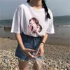 Character printed simple cute casual cotton white fresh preppy short sleeve female t-shirts 210522