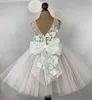 White Ivory Tulle Cute Flower Girls Dresses For Wedding 2021 Sheer Neck 3D Floral Lace Appliques Litle Girl Kids Birthday Prom Gowns Bow First Communion Dress AL9170