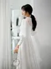 Rétro Vintage manches longues robes de mariée simples robes courtes style français mariée petite robe blanche a-ligne manches lanterne sur mesure