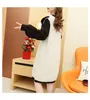 Femmes Long Pull Robe Bow Tie Style Lâche Style Genou Longueur Tricot Robes Noir Blanc Hiver Volants Pull Jumper 210430