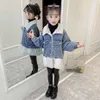 Meninas denim jaqueta jaqueta adesivos casaco garota grossa outerwear quente para crianças outono inverno roupas crianças 6 8 10 12 14 210527