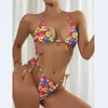 2021 Triângulo Micro Bikini Set Brazilian Floral Imprimir Swimsuit Mulheres String Swimwear Sexy Swimwear Sexy Natação Banheira Biquini Y0820