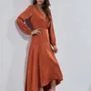 Casual Dresses ATUENDO Autumn Solid Party Dress For Women Fashion Wedding Guest Maxi Robe Leisure Vintage Satin Silk Women's Clothing