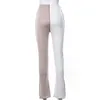 Ny stil Kvinnors höstkontrastfärg Slim-Fit Hip-Lifting High-Waish Anti-Wear Micro-Flared Casual Pants Q0801