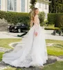 Berta Lace Backless Wedding Sukienki ślubne Deep V szyja suknie ślubne z długimi rękawami 3D Appliqued Beach A Line Sweep Train Tiulle Vestido de Novia 407