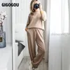 GIGOGOU Tricoté Drapé Pantalon Large Costume Hiver Chaud Deux Pièces Ensembles Y2K Femmes Pull Survêtements Long Pantalon Droit Tenues 211007