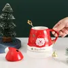 Kubki Santa Hat Cartoon Claus Drukowana ceramiczna butelka wody z łyżką pokrywy Utwórz świąteczną atmosferę Śliczny kubek do kawy