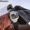 Zegarek marka BOAMIGO LED Digital Watch Men Auto Data Fashion Square Quartz Waterproof Watood Stagroy Stal zegarki męskie