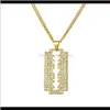 & Pendants Drop Delivery 2021 Fashion Men Iced Out Blade Pendant Necklace Hip Hop Jewelry Full Rhinestone Design 18K Gold Plated 60Cm Long Ch