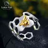 Lotus Fun Real 925 Sterling Silver 18K Gold Bee Rings Natural Designer Fine Jewelry Home Guard Honeycomb Open Ring for Women 220126737053