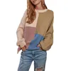 Pulls pour femmes Femmes Contraste Couleur Pull à manches longues O-Cou Pull tricoté pour l'automne hiver