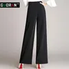 formal pants capris women Plus size wide leg pants high waist solid loose pantalon femme office patchwork straight pants women 210412