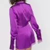 エレガントな女性のセクシーな紫色のサテンのドレスファッションレディースドレープミニVestidosストリートウェア女性のシックな非対称ドレス210427