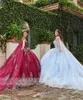 Robes de Quinceanera bleu ciel brillant avec longue enveloppe en dentelle perlée robe de bal princesse douce 16 robe chérie robes de bal de 15 ans 2022