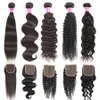 10a Grade Bundles de cheveux vierges brésiliens avec fermeture à lacet Frontal Remy Human Weave Body Deep Water Wave Trame avant pré-plumé pour les femmes noires