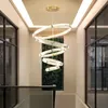 Modern Kristal 5 Ringen Hanglampen Cirkel Villa Kristallen Lampen Licht Luxe Woonkamer Eenvoudige Duplex Plafond Hanglampen