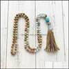 Pendant Necklaces & Pendants Jewelry 108 Knotted Mala Necklace Meditation Beads Buddhist Prayer Picture Jaspers Tassel For Calming Nce Stren