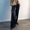 Maxi Calças para mulheres cintura alta zíper bolso verão vintage rua desgaste longo calças lustrosa cetim elegante calça 211124