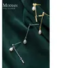 Trendig 925 Sterling Silver Sparkling Zircon Short Stick Pearl Asymmetri Drop Earring för Kvinnor Korea Style Fine Smycken 210707