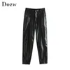 Mode Schwarz Farbe PU Leder Hosen Frauen Baggy Lange Länge Casual Harem Weibliche Plissee Plus Größe Hosen Pantalon Femme 210515