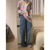 New Spring Vintage Wide Leg Jeans Kvinna Long Denim Trousers Cowboy Kvinna Loose Korean Streetwear Heart Flower Print Pants 210417