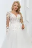 Plus Size Trouwjurken A Line Lace Applique Lange Mouwen V-hals Strand Bruidsjurken Sweep Trein Vestidos De novia235k