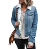 Women's Jackets Autumn Fur Denim Jacket Women Winter Pockets Long Sleeve Single Breasted Solid Button Casual Female Warm Turn-down Collar Co