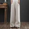 Pantalones de lino de algodón para mujer, pantalones holgados de pierna ancha naranja de cintura alta informales de talla grande, ropa de calle elegante gris para mujer 210514