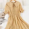 LoveFlowerLife Summer Casual Robe d'impression florale Une ligne Peter Pan Collier taille haute mi-mollet femmes robes 210521