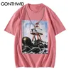 Corrente Camiseta Harajuku Octopus Pintura Manga Curta T-shirts Streetwear Hip Hop Casual Cotton T-shirt Fashion Tops 210602