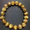 Подлинное натуральное золото рутилированный кварцевый браслет женщина мужские титановые 10 мм прозрачные круглые бисеры ювелирные изделия из Бразилии Aaaaaaa