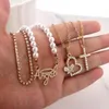 Pendant Necklaces 4PCS Bling Rhinestone Angel Letter Butterfly Heart For Women Elegant Pearl Crystal Tennis Chain Choker Jewelry