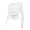 Femmes Gym Blanc Yoga Crop Tops Yoga Chemises À Manches Longues Workout Tops Fitness Running Sport T-Shirts Formation Yoga Sportswear Sexy H1221