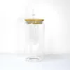 竹のふたが付いている昇華ガラスのビールのマグカップゆっくりとした空白のブラシをかけた透明な形のタンブラーのカップ熱伝達カクテルアイスコーヒーソーダメガネ