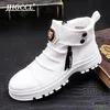 New Platform White Mocassins High-End Botas de Couro Anti-rugas Alta-Top Party Shoes de Casamento Punk Comfort Shoes