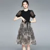 Sequins Womens Lace Dress Puff Sleeve Summer Bow Dress High-end Trend Lady Dresses Party Office Dresses