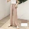 Moda Pantaloni Larghi del Piedino Delle Donne di Estate Autunno Casual Solido di Alta Elastico In Vita Lungo Allentato Pantaloni Con Coulisse Femme Pant Elegante 210526