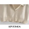 Moda damska z żebrowanymi wykończeniami Przycięty sweter z dzianiny Vintage Collar Lapel Kołnierz Bez Rękawów Kobiet Swetry Szykowe Topy 210416