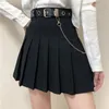 Pläterade fasta kedjor hajuku vintage höst faldas japan mode mini kjolar kvinnor hög midja 18674 210415