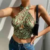 Paisley Stampato Y2k Halter Crop Top per ragazze Scava fuori Sexy Women Summer Backless Striped Party Shirt Tee Tank Beachwear 210415