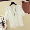 Dentelle blanche Top femmes Coréen Summer Shirts Crochet Fleur Sleeve Shirt Chemise Mode Petite Blouse 13439 210427