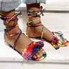 Bohemia Summer Women Sandals Ethnic Style Tassels Ladies Ankle Boots Sandal Shoe Rome Fringe Gladiator Flat Pink Slippers