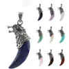 Natuursteen wolfs tandvorm creatieve hanger ketting wolf hoofd metalen retro charme sieraden amethist rose quartz reiki genezing kristal opknoping accessoire