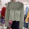 Sweet Flower Edge Patchwork Chemises boutonnées Femmes Chemisier Printemps Manches longues Camisas Mujer Coréen Rayé Femme Tops 210514
